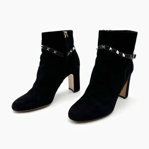 VALENTINO Rockstud Black Suede Ankle Strap Boots Size 41 US 10.5 Leather Heeled